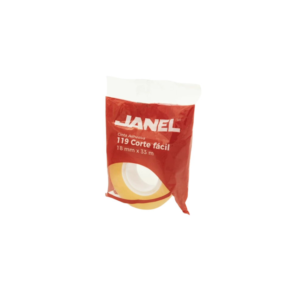 CINTA ADHESIVA CORTE FÁCIL JANEL 119 TRANSPARENTE DE 18 MM X 33 M 1 PZA