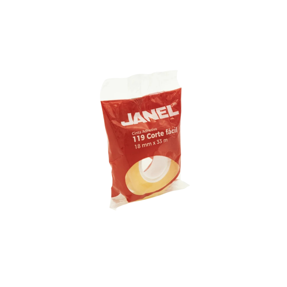 CINTA ADHESIVA CORTE FÁCIL JANEL 119 TRANSPARENTE DE 18 MM X 33 M 1 PZA