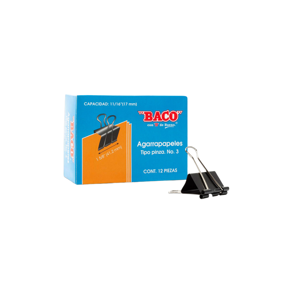 SUJETADOCUMENTOS CHICO BACO PARA UN GROSOR APROXIMADO DE 17MM CAJA CON 12 PIEZAS PTBRB0004