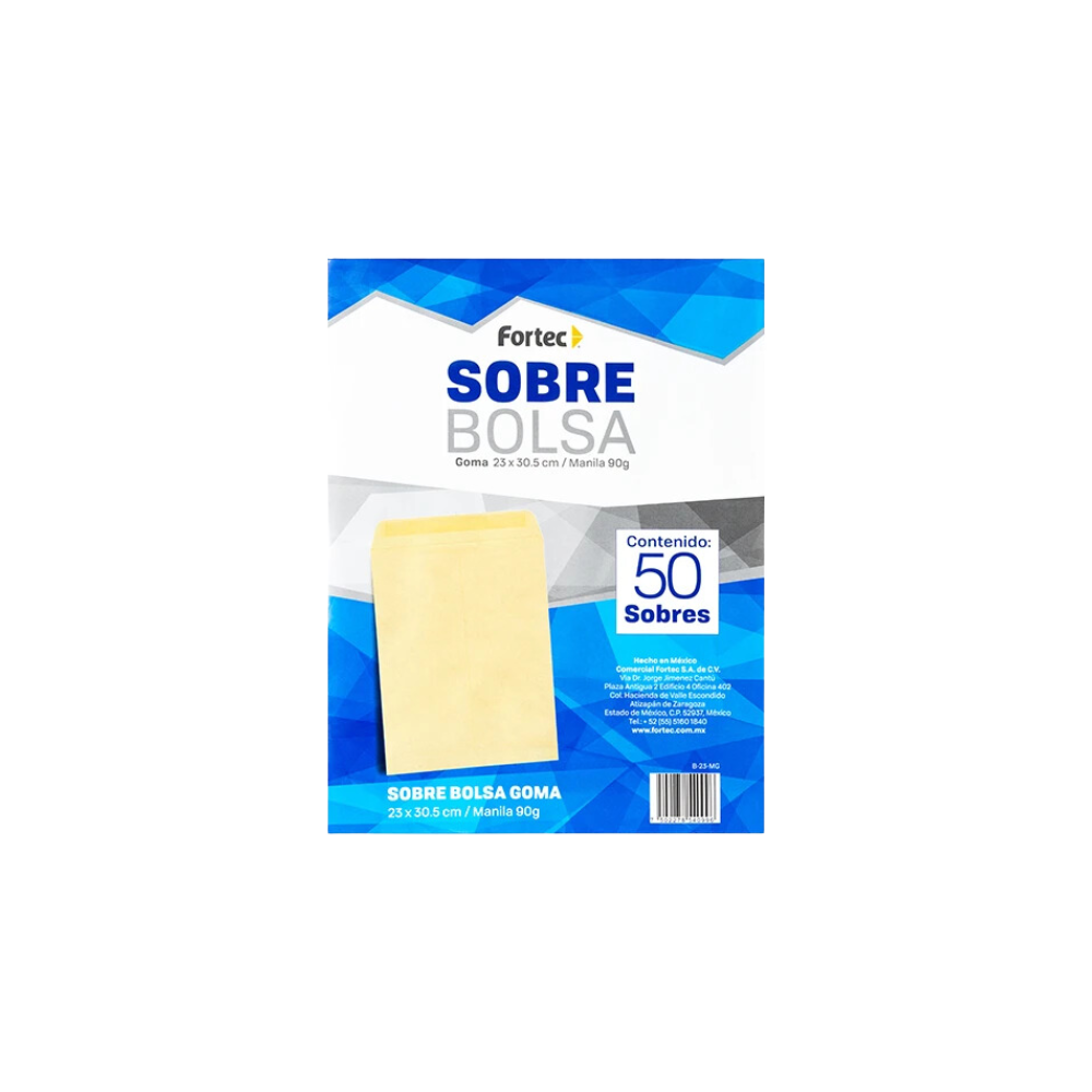 SOBRE BOLSA PAPEL FORTEC CREMA TAMAÑO CARTA 1 PAQUETE CON 50 SOBRES B-23-MG