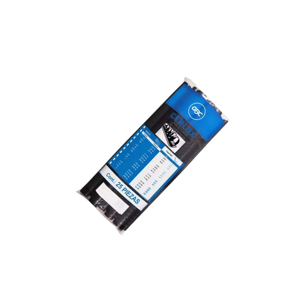 GUSANO DE ARILLOS PLÁSTICO COLOR NEGRO GBC DE 7/8 PULGADA PARA 141 A 170 HOJAS PAQUETE CON 25 PIEZAS M080555