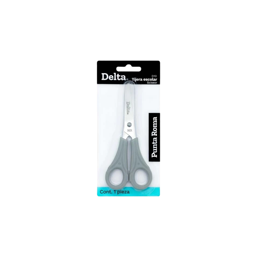 TIJERA ESCOLAR MARCA DELTA MEDIDA PREEESCOLAR PUNTA ROMA CON CUCHILLAS DE METAL Y MANGO DE PLÁSTICO 1 PIEZA D10