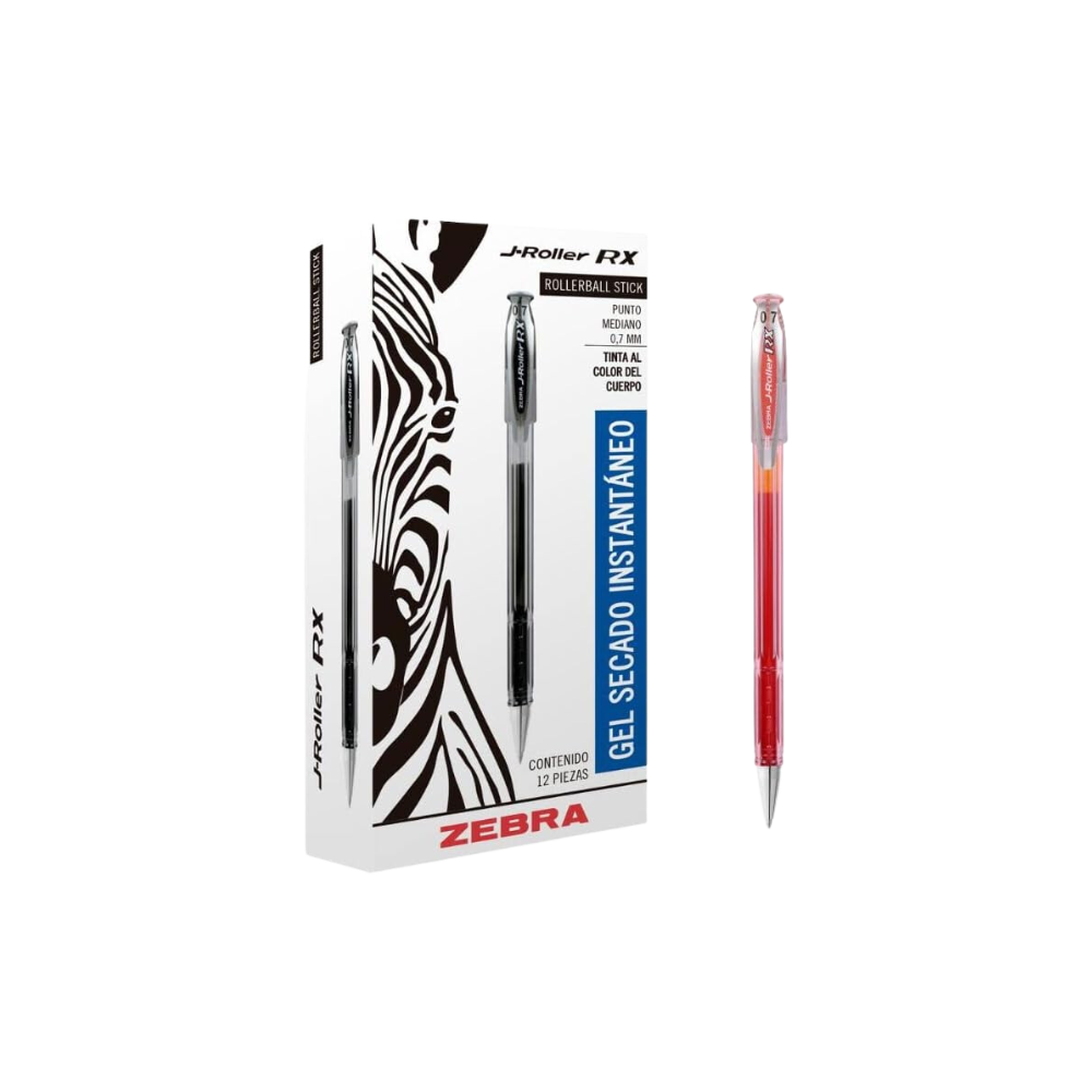 BOLÍGRAFO TINTA GEL ZEBRA J ROLLER RX PUNTO MEDIANO 0.7MM ROJA CAJA CON 12 PIEZAS 8002