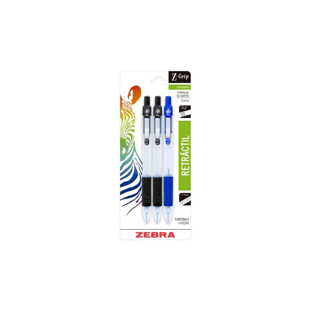 LAPICERO ZEBRA 0.5MM BLISTER CON 3 PIEZAS 6523