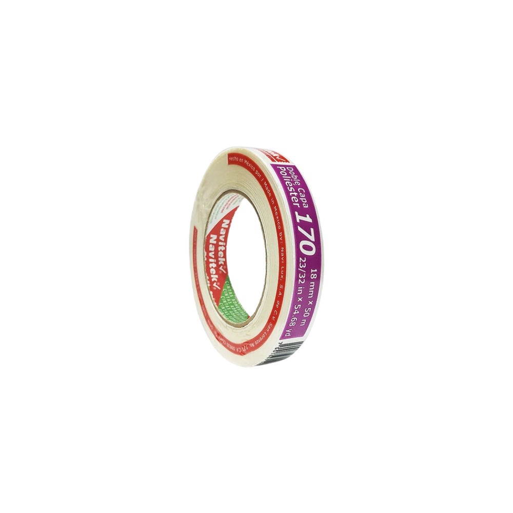 CINTA ADHESIVA DOBLE CAPA DE POLIESTER BLANCO MARCA NAVITEK MEDIDAS 18MM X 50M 1 PIEZA 81701805000
