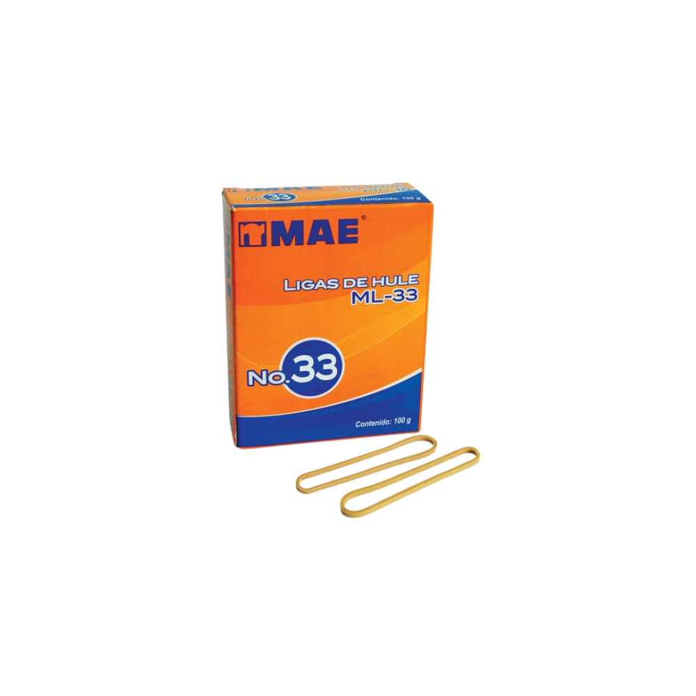 LIGAS DE HULE NATURAL MAE NO.33 COLOR BEIGE CAJA CON 100GR ML-33