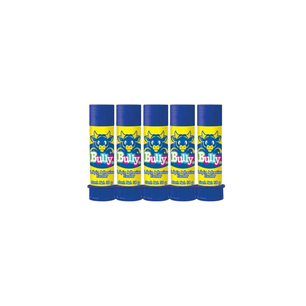 LÁPIZ ADHESIVO BLANCO MARCA BULLY BARRA DE 38GR PAQUETE CON 5 PIEZAS 2820047