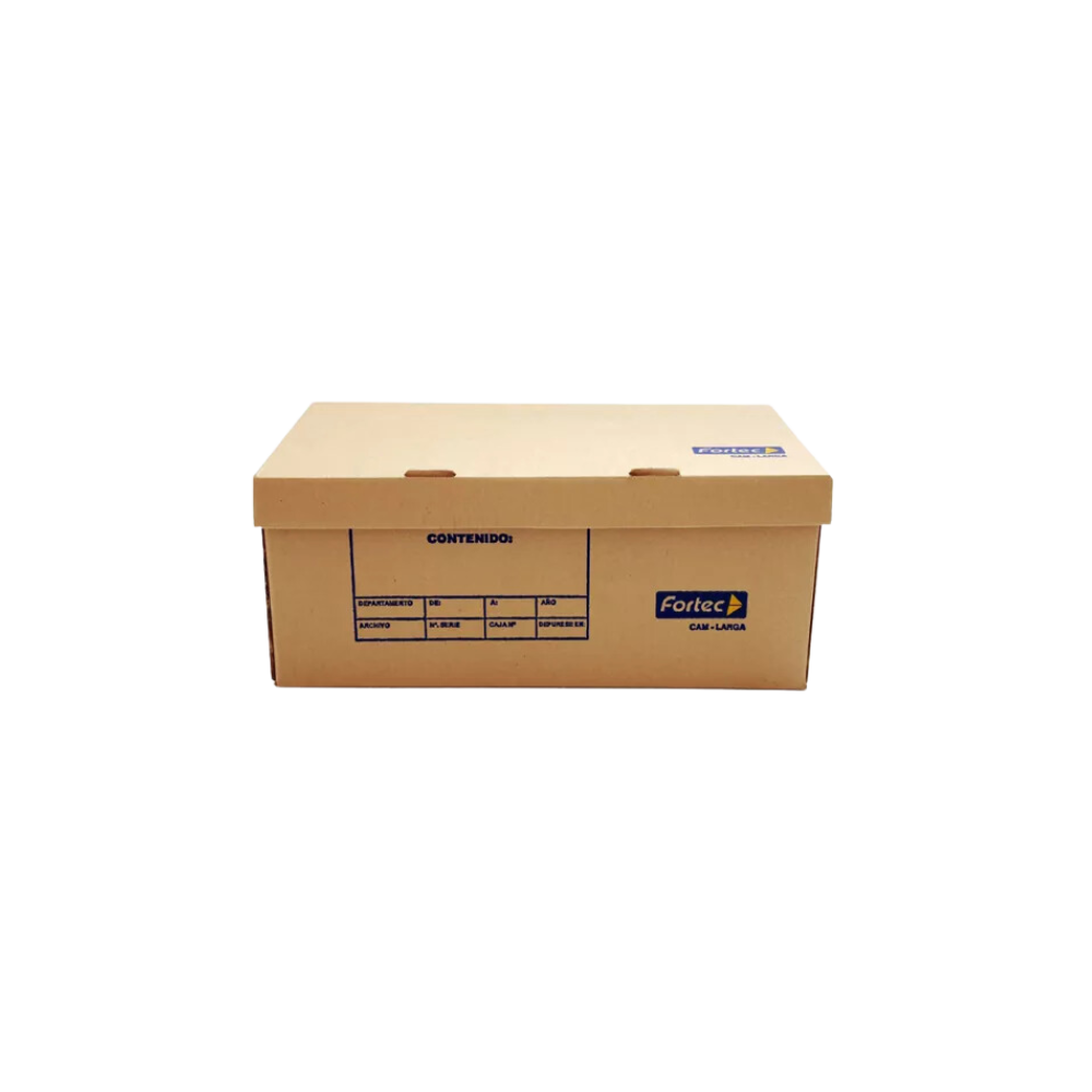 CAJA DE CARTÓN PARA ARCHIVO FORTEC CON TAPA TAMAÑO OFICIO LARGA 1 PIEZA CAM-LARGA