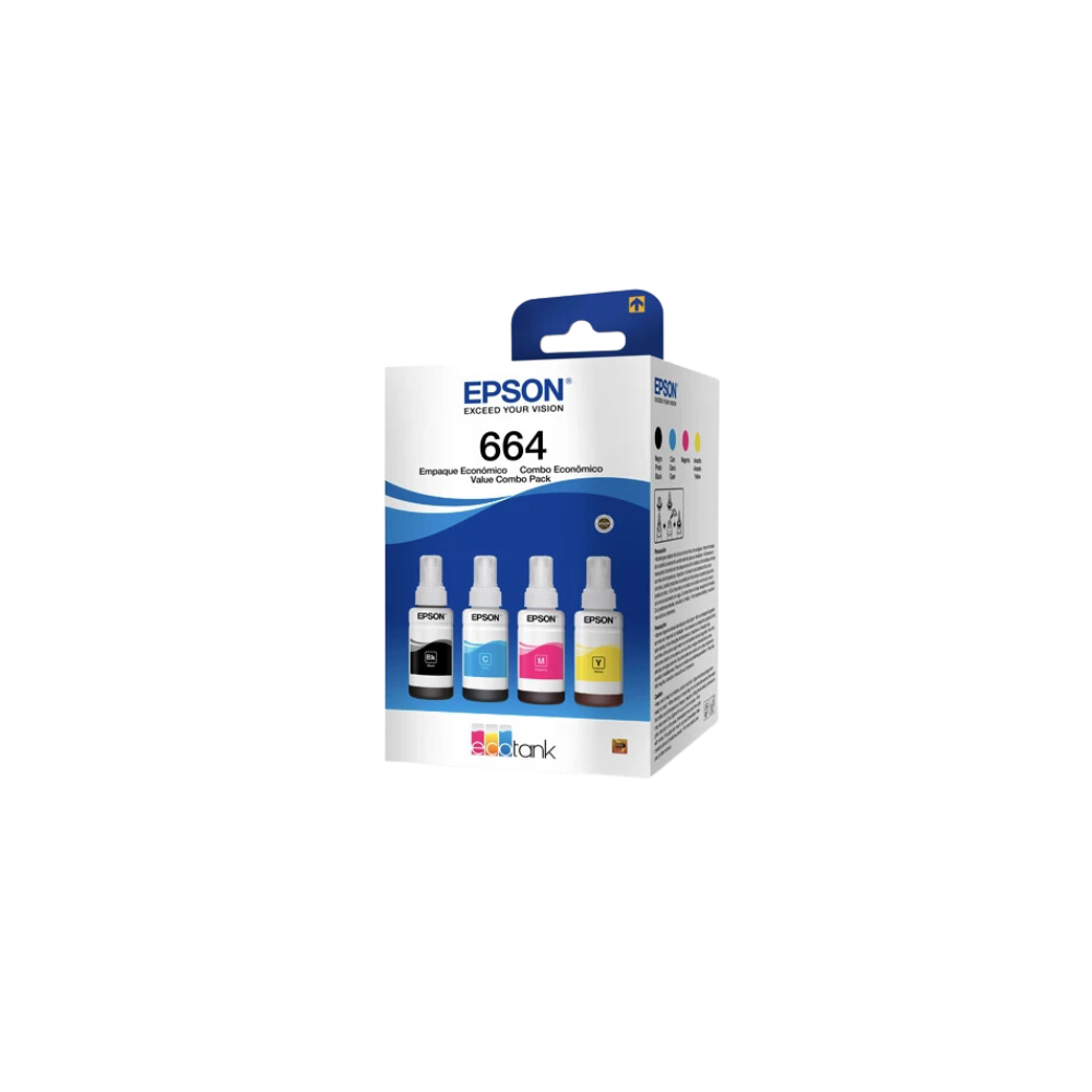 PAQUETE DE 4 TINTAS MARCA EPSON COLORES NEGRO, CYAN, MAGENTA Y AMARILLO 70ML C/U T664520-4P