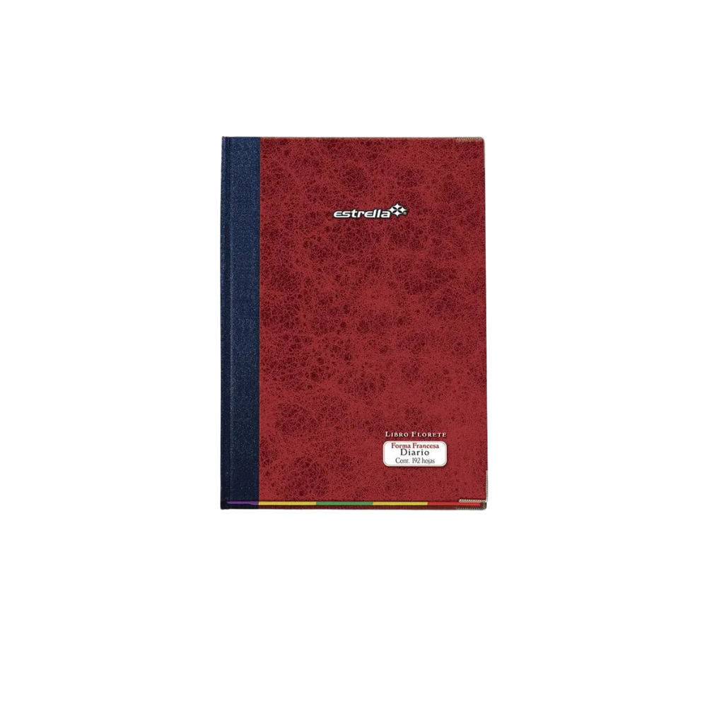 LIBRO FLORETE DIARIO MARCA ESTRELLA CON 192 HOJAS 1 PIEZA MEDIDAS 23.6 X 34.1 CM 0104