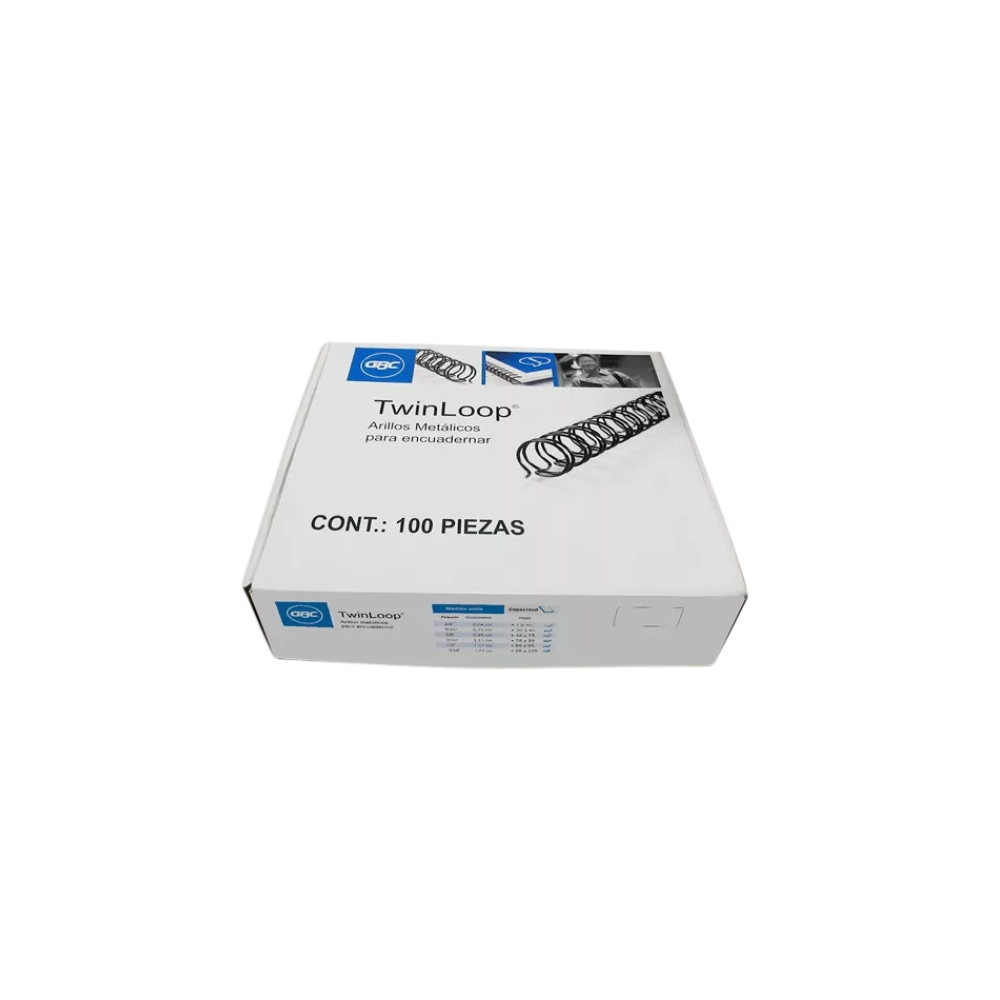 GUSANO DE ARILLO METÁLICO COLOR NEGRO GBC DE 7/16 PULGADA PARA 76 A 85 HOJAS PAQUETE CON 100 PIEZAS M500144