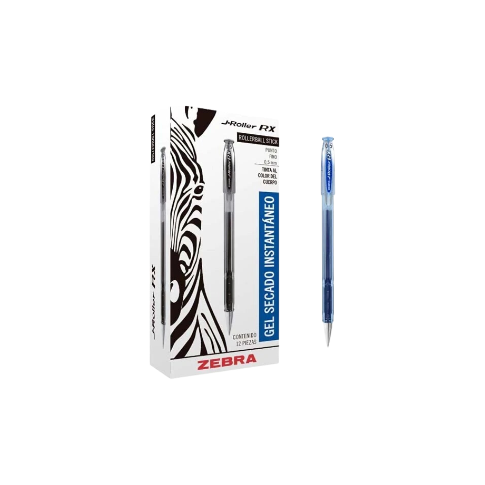 BOLÍGRAFO TINTA GEL J ROLLER RX ZEBRA FINO 0.5MM DE TINTA AZUL CAJA CON 12 PIEZAS 8601
