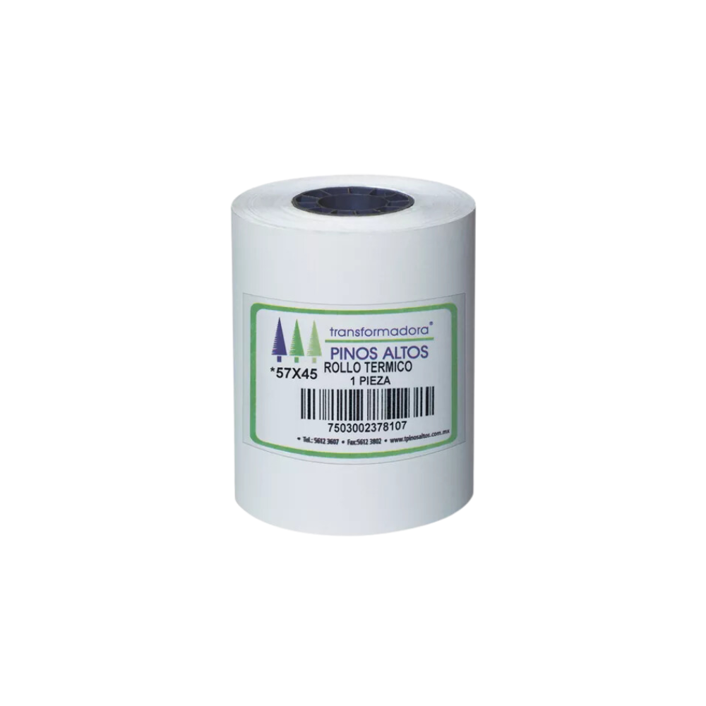 ROLLO PARA MINIPRINTER TÉRMICO PINOS ALTOS BLANCO 57 MM X 45 MTS CAJA CON 200 ROLLOS RT5745