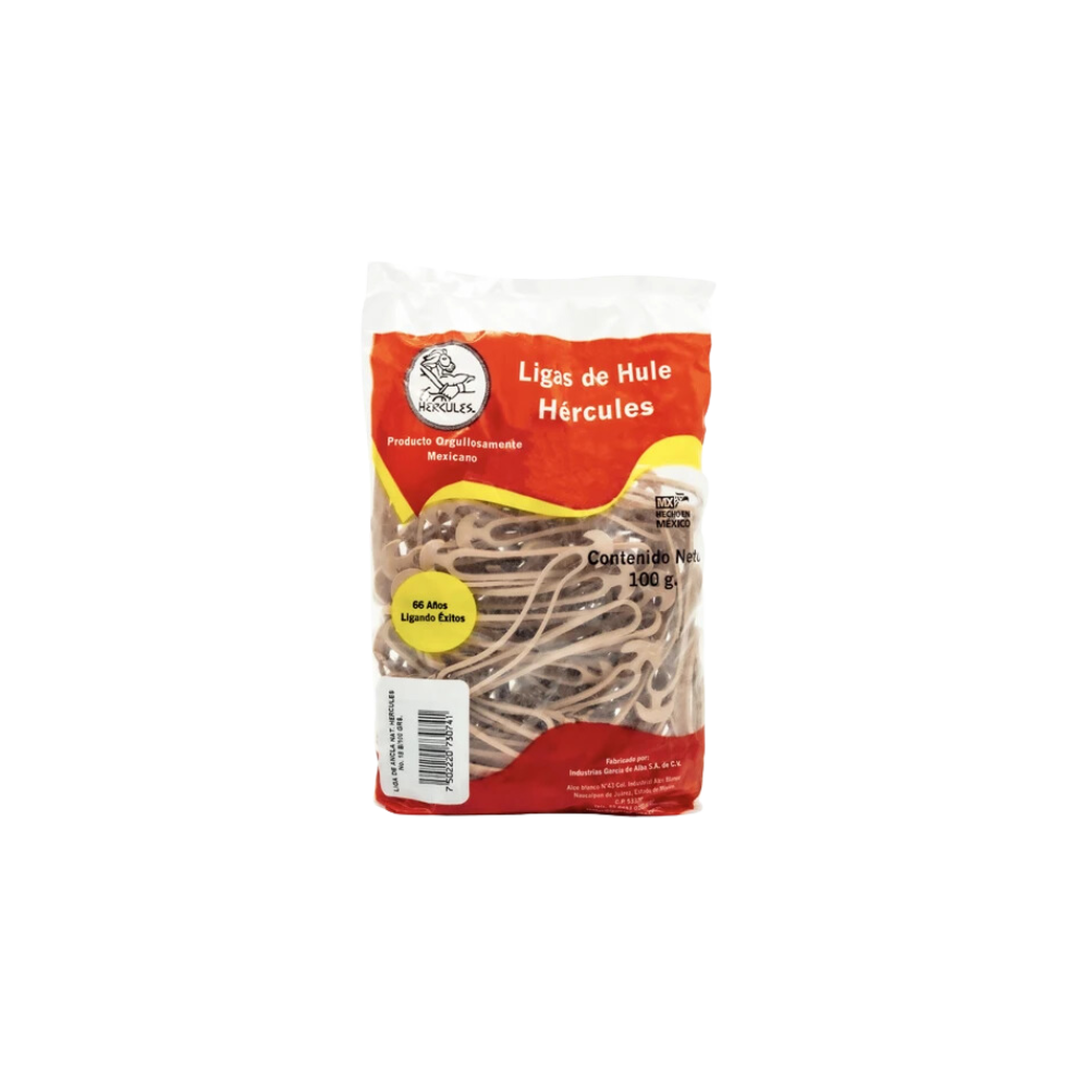 LIGAS DE HULE NATURAL HÉRCULES NO.64 COLOR NATURAL BOLSA CON 100GR LNB100-64