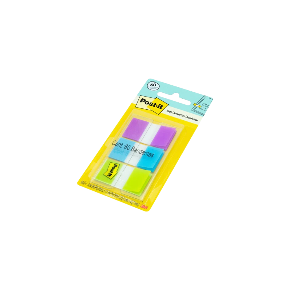 BANDERITAS POST-IT 3 COLORES PAQUETE CON 60 BANDERITAS MEDIDAS 2.3 x 4.3 CM 70071493244