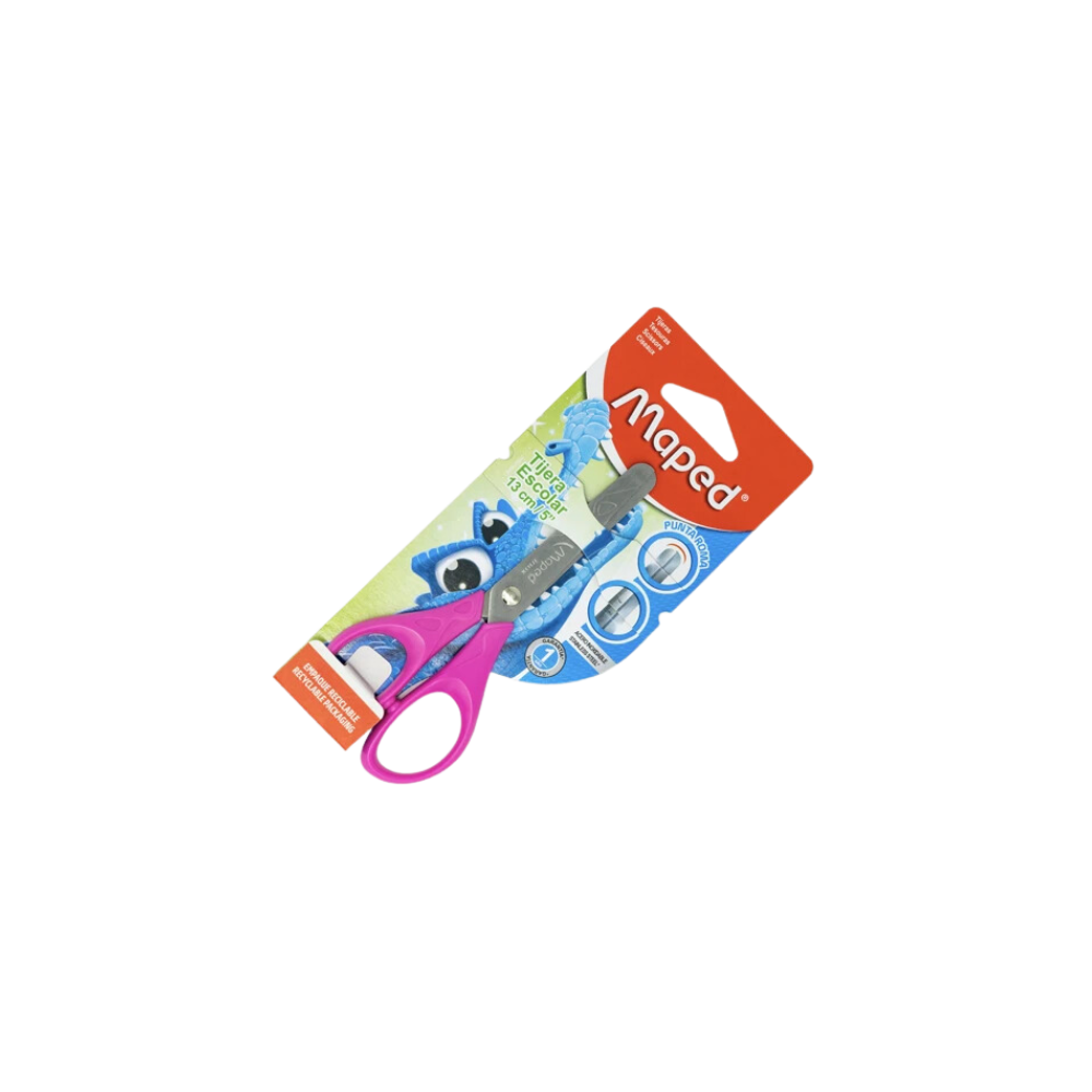 TIJERA ESCOLAR MAPED MEDIDA 13CM CUCHILLAS DE METAL Y MANGO DE PLÁSTICO PUNTA ROMA 1 PIEZA 464255