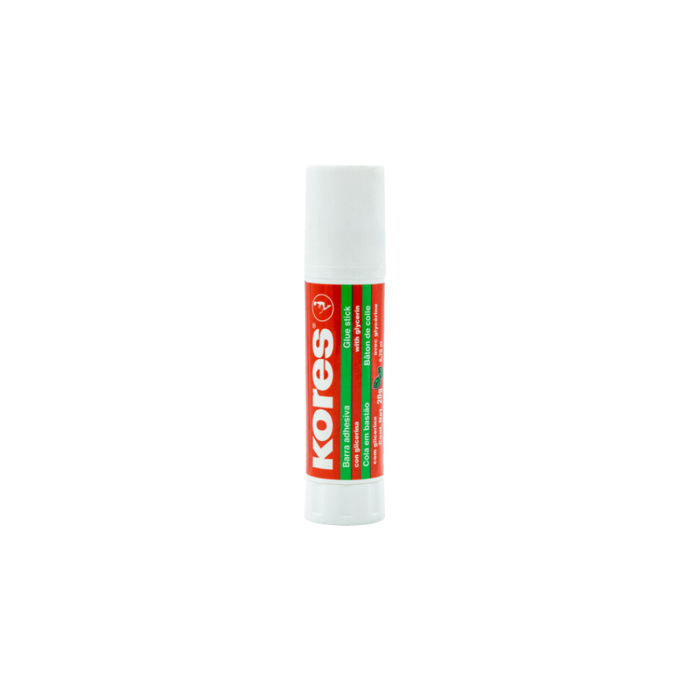 LÁPIZ ADHESIVO BLANCO MARCA KORES BARRA DE 20GR PAQUETE CON 12 PIEZAS 12202