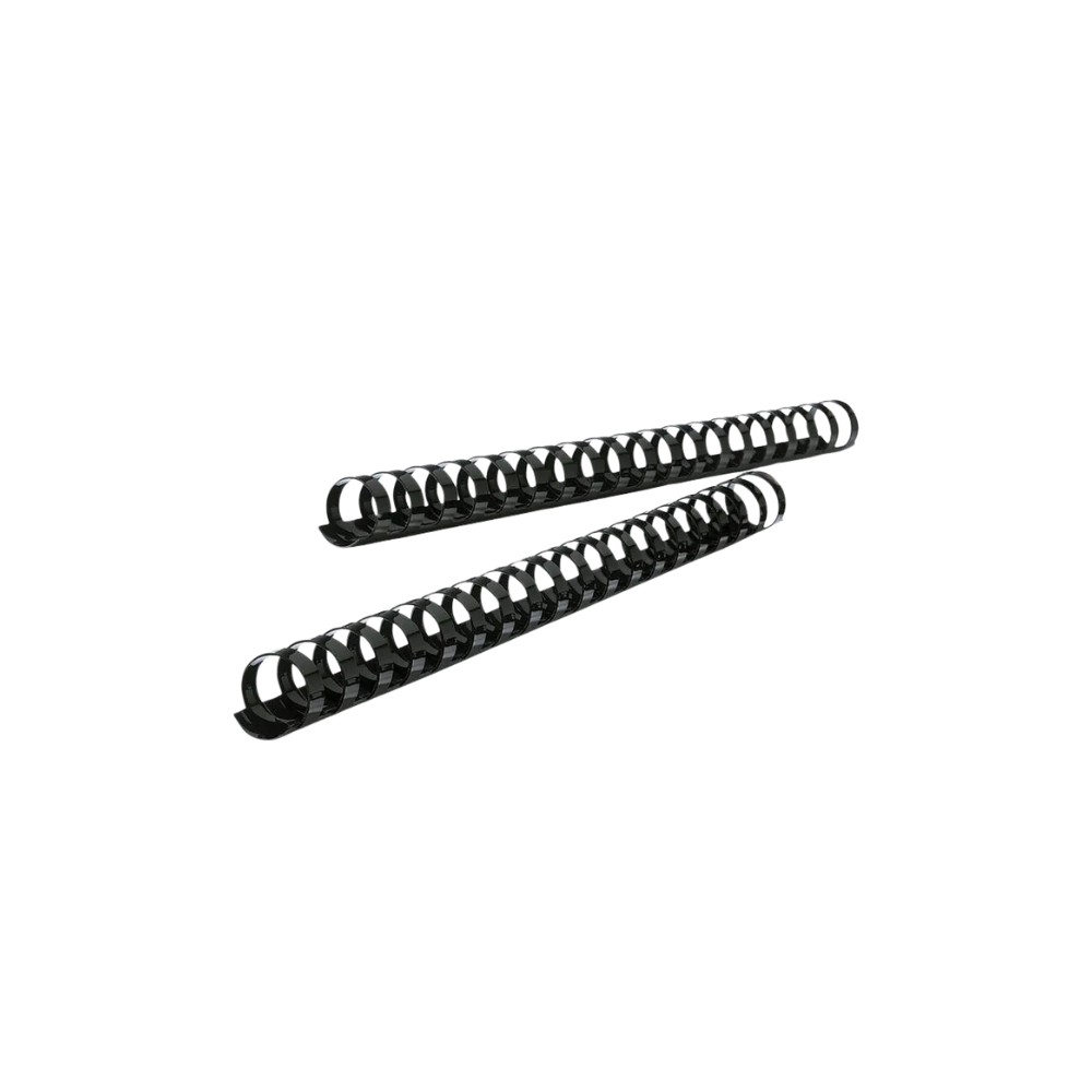 GUSANO DE ARILLOS PLÁSTICO COLOR NEGRO GBC DE 3/4 PULGADA PARA 111 A 140 HOJAS PAQUETE CON 25 PIEZAS M080490