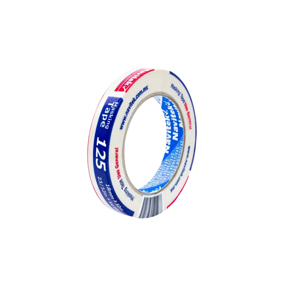 CINTA ADHESIVA MASKING TAPE BLANCA NAVITEK 18 MM X 50 M 1 PZA 81251805000