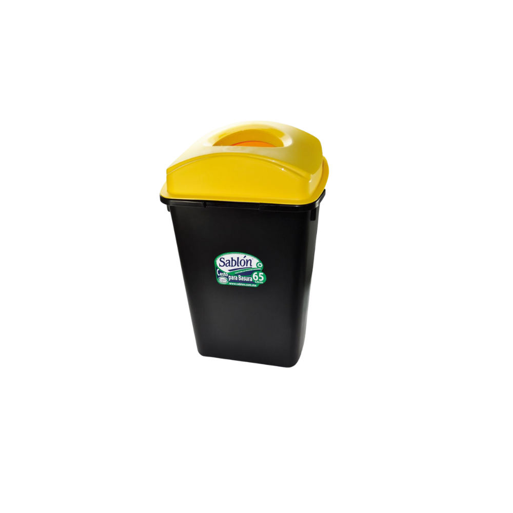BOTE DE BASURA DE 65 LITROS CON TAPA ELÍPTICA CUERPO NEGRO TAPAS DE COLOR 8168NA
