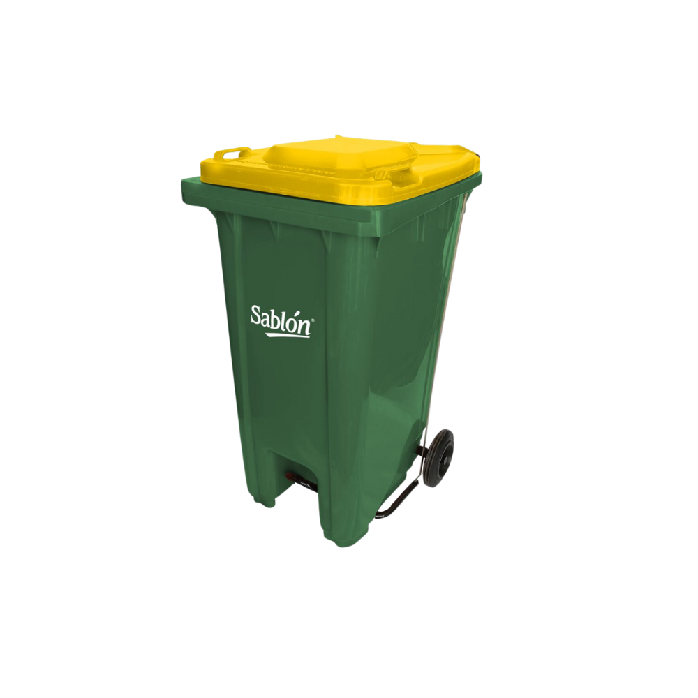 CONTENEDORES DE BASURA DE 240 LITROS CON PEDAL CON CUERPO COLOR VERDE Y TAPAS DE COLOR 8353AM