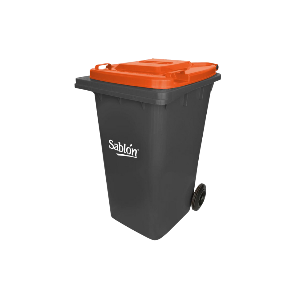 CONTENEDORES DE BASURA DE 240 LITROS SIN PEDAL CON CUERPO COLOR GRIS Y TAPAS DE COLOR