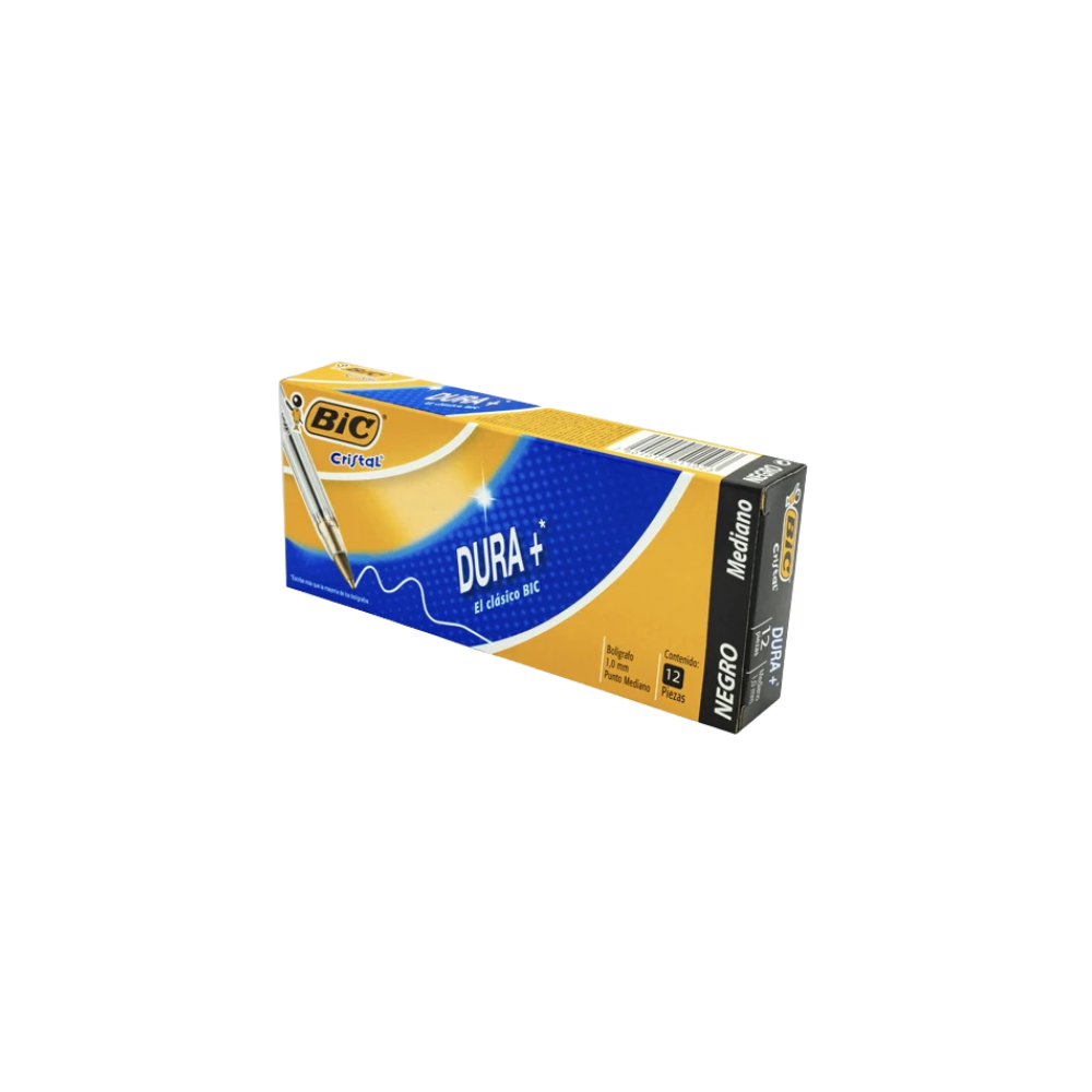 BOLÍGRAFO BIC CRISTAL COLOR NEGRO PUNTO MEDIANO 12 PIEZAS 7501014511023BCK