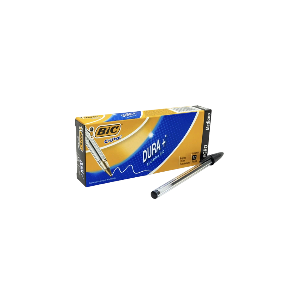 BOLÍGRAFO BIC CRISTAL COLOR NEGRO PUNTO MEDIANO 12 PIEZAS 7501014511023BCK