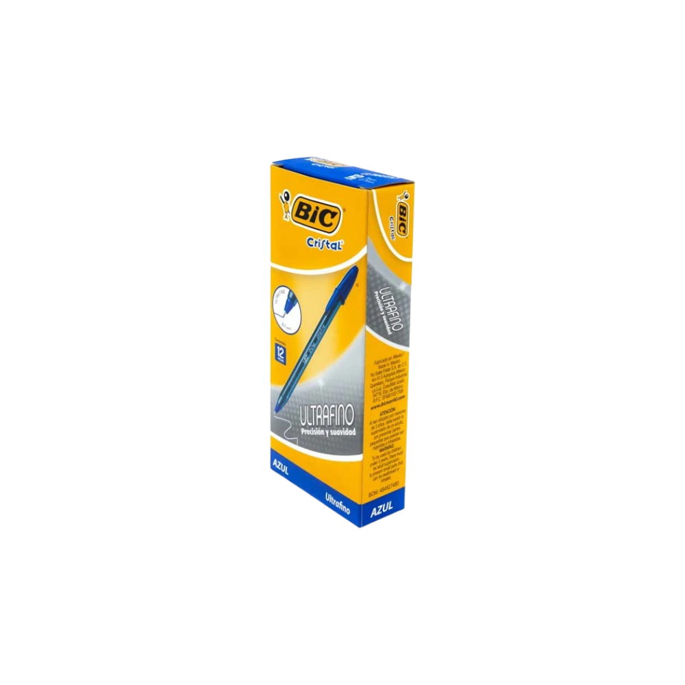 BOLÍGRAFO AZUL CRISTAL BIC ULTRAFINO 0.7 MM CAJA CON 12 PIEZAS 70330198937