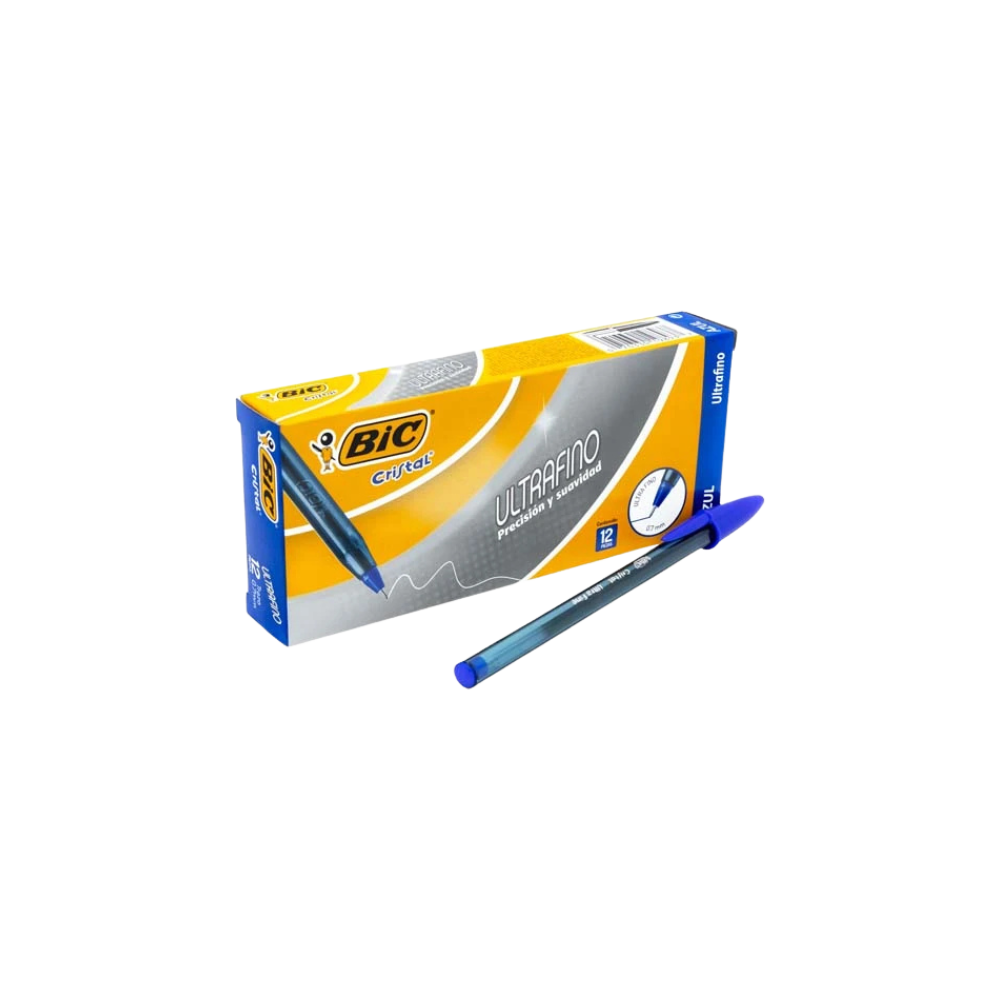 BOLÍGRAFO AZUL CRISTAL BIC ULTRAFINO 0.7 MM CAJA CON 12 PIEZAS 70330198937