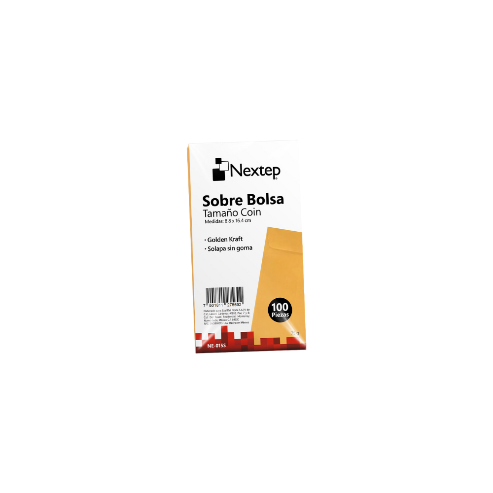 SOBRE BOLSA NEXTEP ECONÓMICO TAMAÑO COIN 5 SOLAPA SIN GOMA PAQUETE C/100 NE-015S