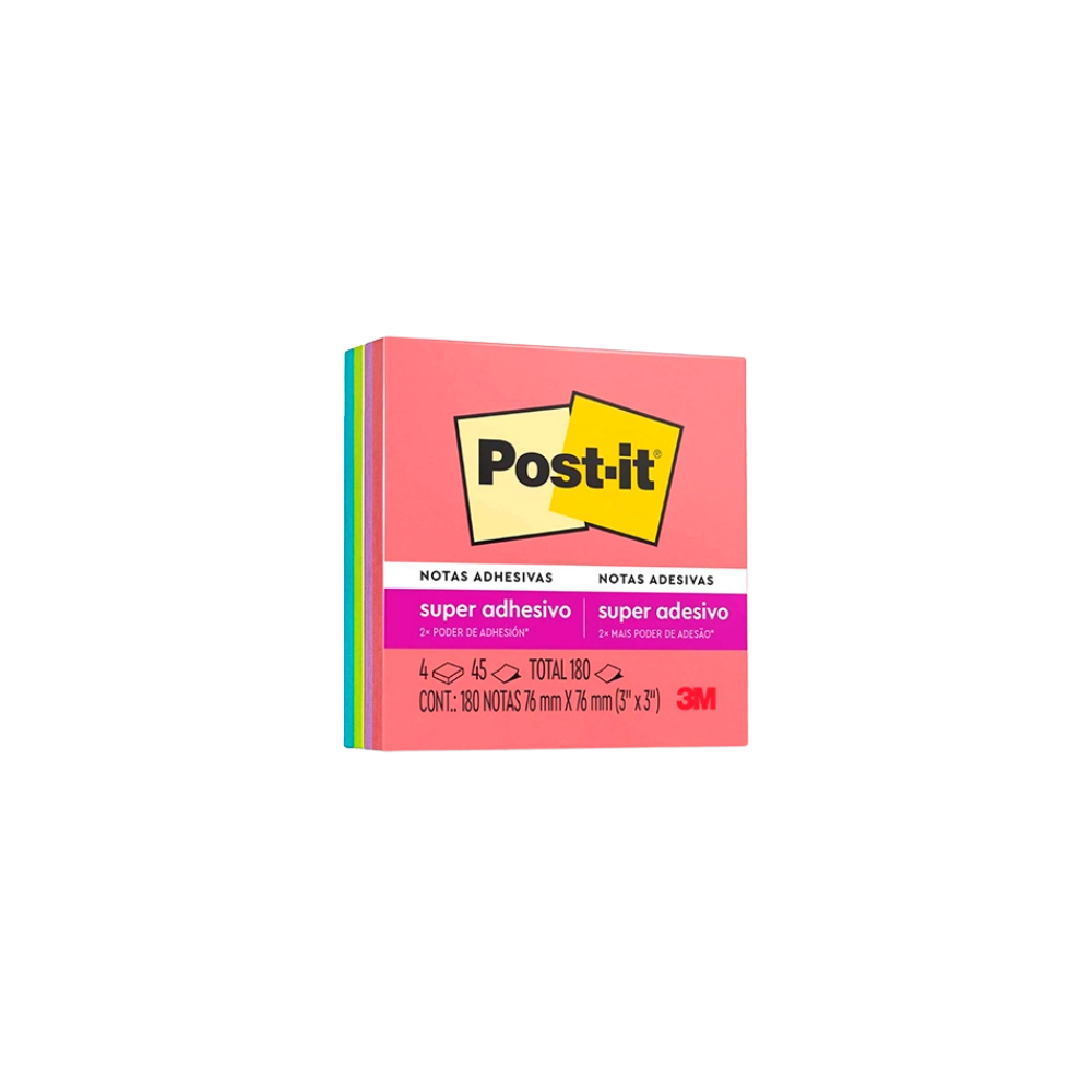NOTA ADHESIVA POST IT REMOVIBLE COLORES SURTIDOS SUPER STICKY POST IT 180 HOJAS 7.6 X 7.6 CM MC900172487
