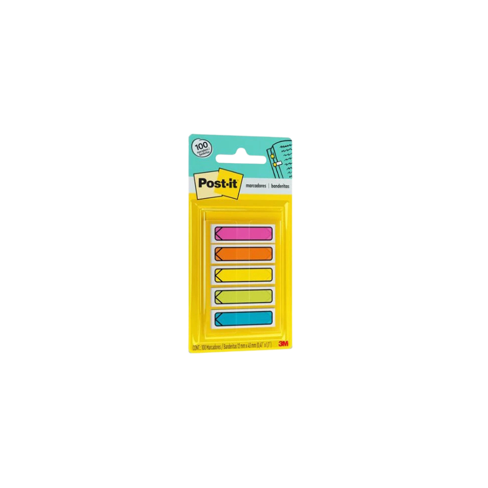 NOTA ADHESIVA BANDERITAS COLOR NEÓN POST IT 100 HOJAS 0.47 X 1.7 MM 70005247971