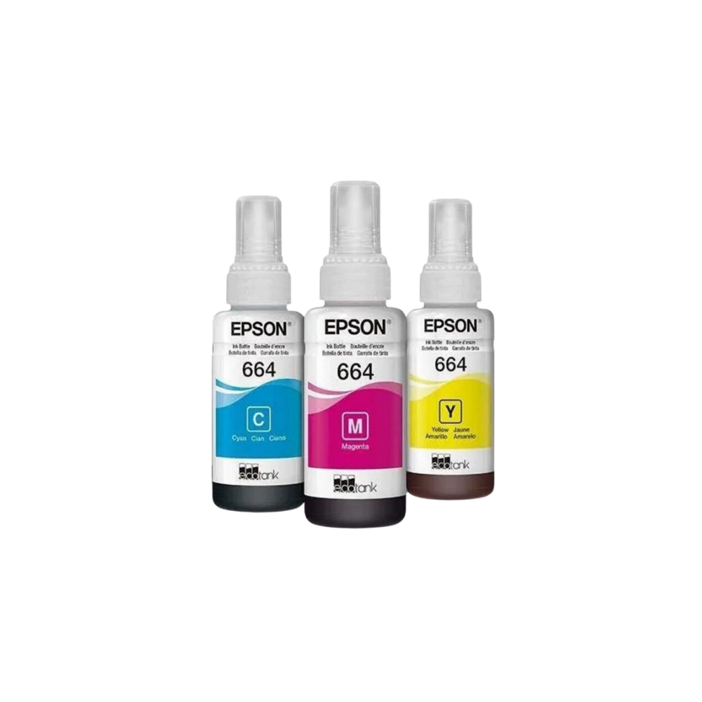 PAQUETE DE 3 TINTAS EPSON T664 COLORES MAGENTA, CIAN Y AMARILLO T664520-3P
