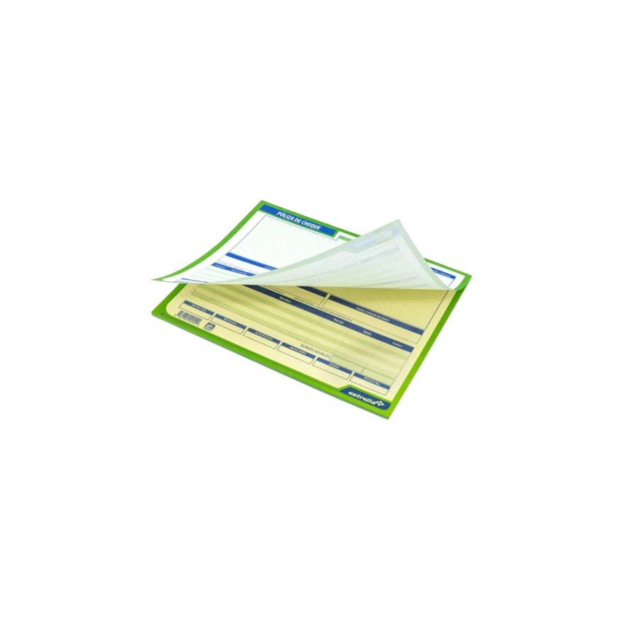 BLOCK PÓLIZA DE CHEQUE TAMAÑO MEDIA CARTA ESTRELLA DE 50 HOJAS 0250