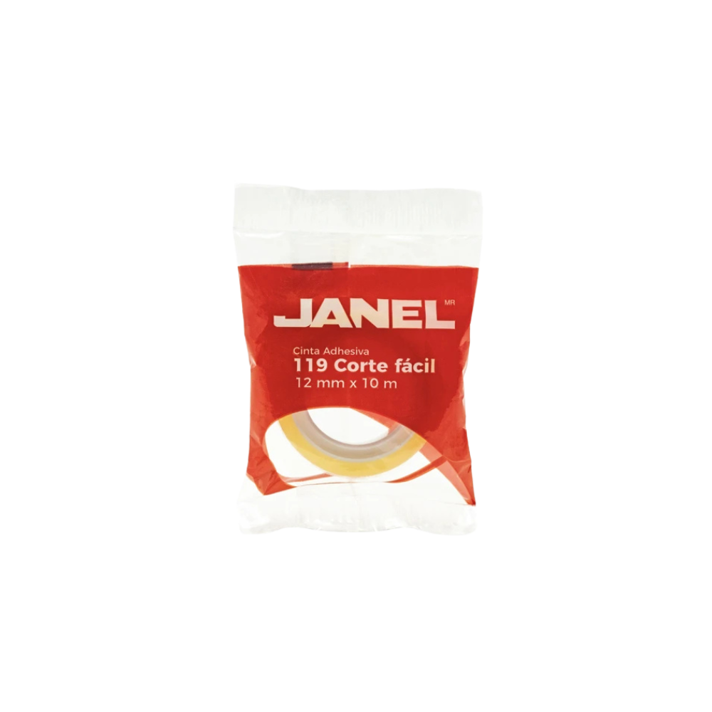 CINTA ADHESIVA CORTE FÁCIL JANEL 119 TRANSPARENTE DE 12 MM X 10 M 1 PZA