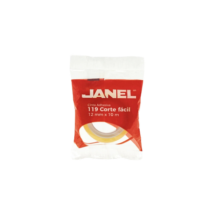 CINTA ADHESIVA CORTE FÁCIL JANEL 119 TRANSPARENTE DE 12 MM X 10 M 1 PZA