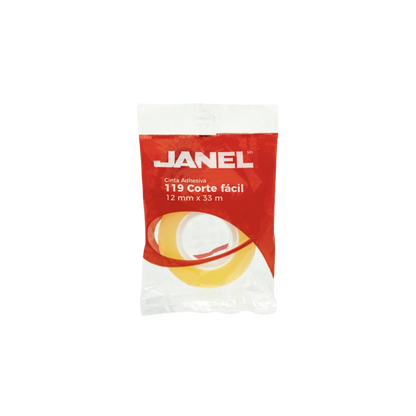 CINTA ADHESIVA CORTE FÁCIL JANEL 119 TRANSPARENTE DE 12 MM X 33 M 1 PZA