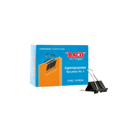 SUJETADOCUMENTOS CHICO BACO PARA UN GROSOR APROXIMADO DE 17MM CAJA CON 12 PIEZAS PTBRB0004