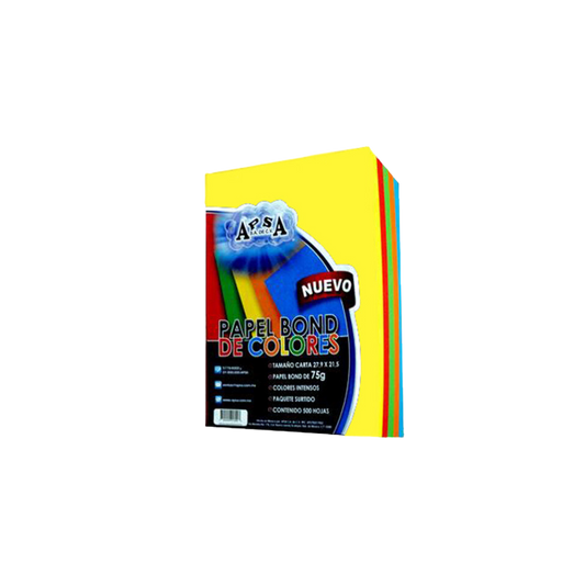 PAPEL BOND PAQUETE DE 500 HOJAS TAMAÑO CARTA APSA DE COLOR SURTIDO 75GR