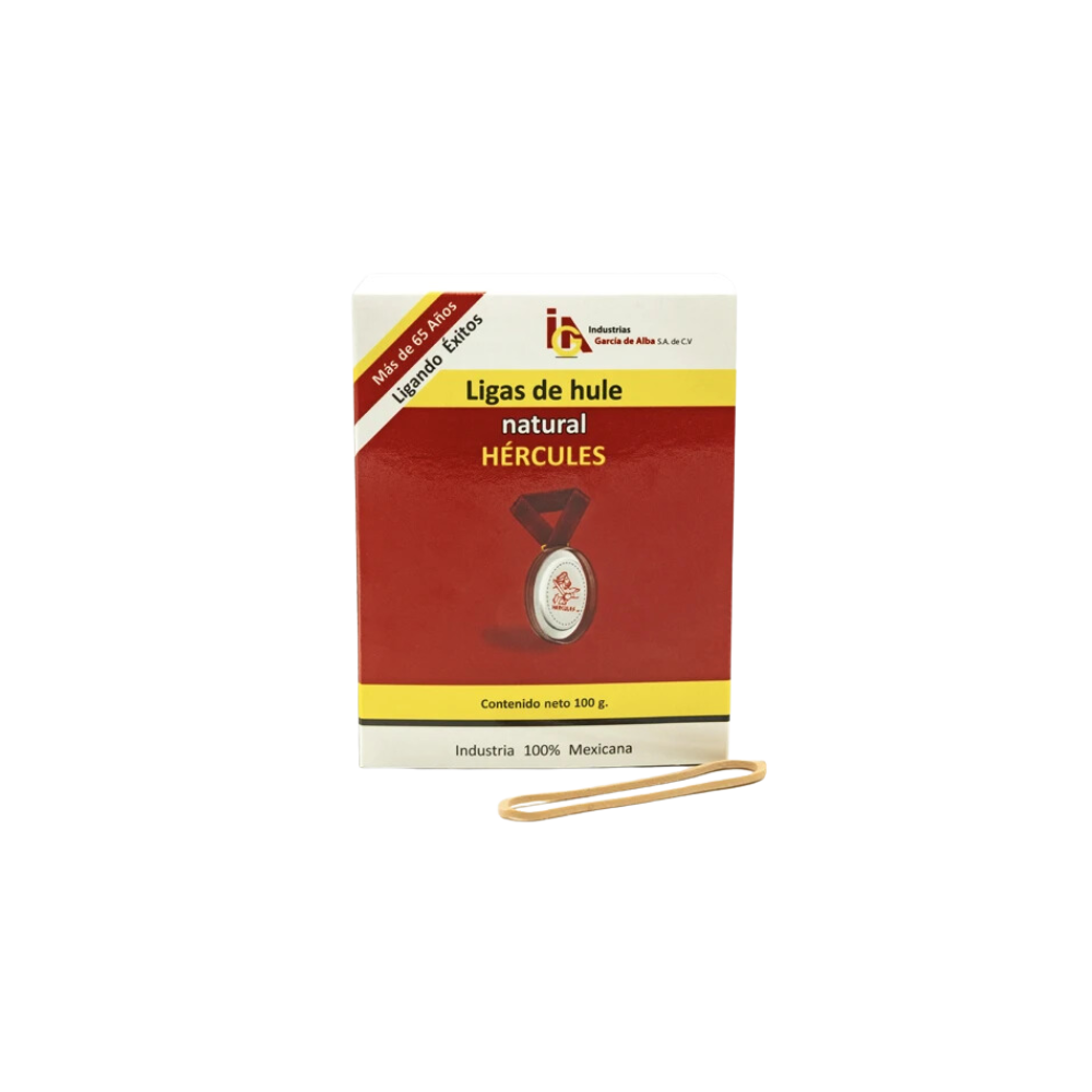 LIGAS DE HULE NATURAL HÉRCULES NO.18 COLOR BEIGE CAJA CON 100GR 750222073007-9