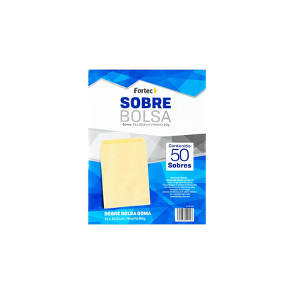 SOBRE BOLSA PAPEL FORTEC CREMA TAMAÑO CARTA 1 PAQUETE CON 50 SOBRES B-23-MG