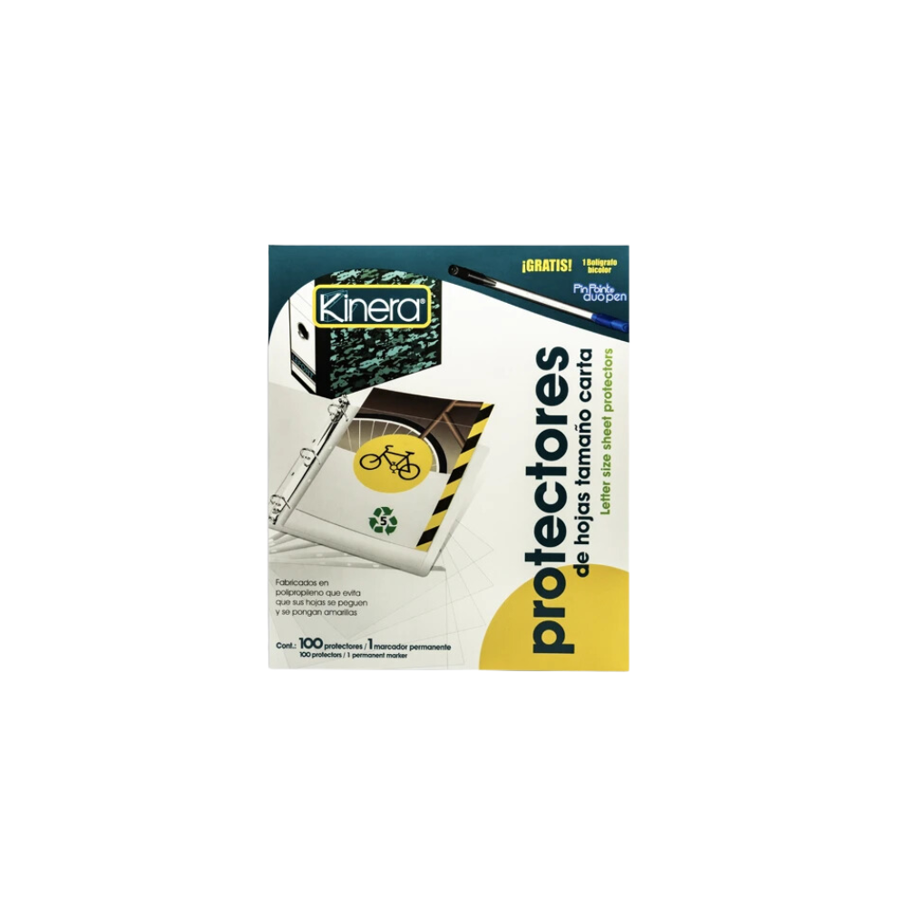 PROTECTOR DE HOJAS KINERA TAMAÑO CARTA CON 5 PERFORACIONES TRASLÚCIDO PAQUETE CON 100 PIEZAS
