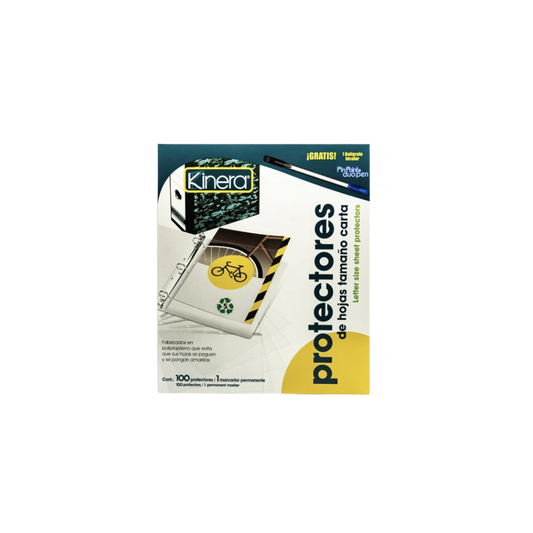 PROTECTOR DE HOJAS KINERA TAMAÑO CARTA CON 5 PERFORACIONES TRASLÚCIDO PAQUETE CON 100 PIEZAS