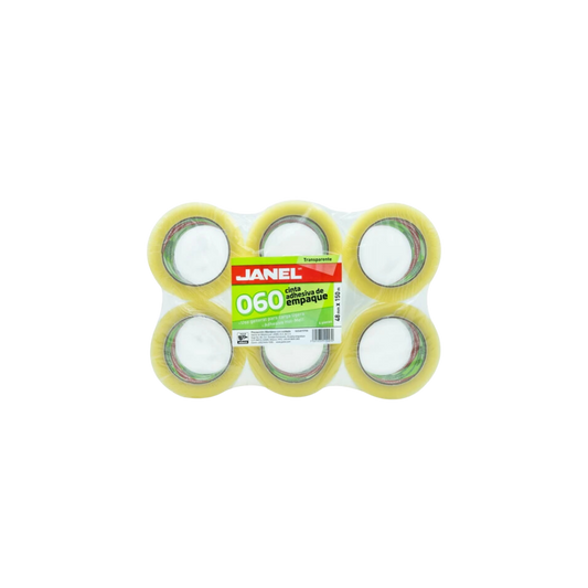 CINTA ADHESIVA TRANSPARENTE DE EMPAQUE PARA CARGA LIGERA MARCA JANEL MEDIDAS 48MM X 150M BLISTER CON 6 PIEZAS 654815700