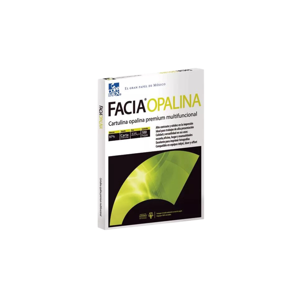 CARTULINA OPALINA COLOR BLANCO COPAMEX TAMAÑO CARTA 225GR PAQUETE CON 100 HOJAS A6007225011A0FC