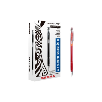 BOLÍGRAFO TINTA GEL ZEBRA J ROLLER RX PUNTO MEDIANO 0.7MM ROJA CAJA CON 12 PIEZAS 8002