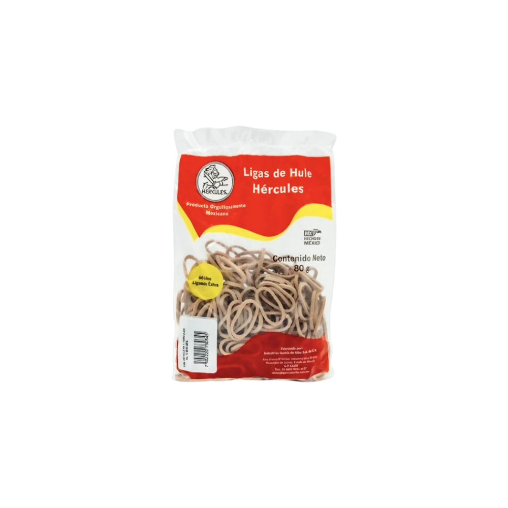 LIGAS DE HULE NATURAL HÉRCULES NO.12 COLOR BEIGE BOLSA CON 80GR 750222073034-5v