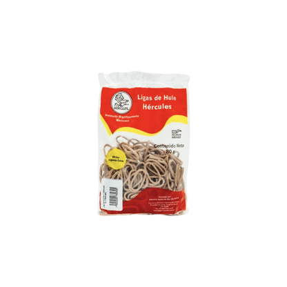 LIGAS DE HULE NATURAL HÉRCULES NO.12 COLOR BEIGE BOLSA CON 80GR 750222073034-5v