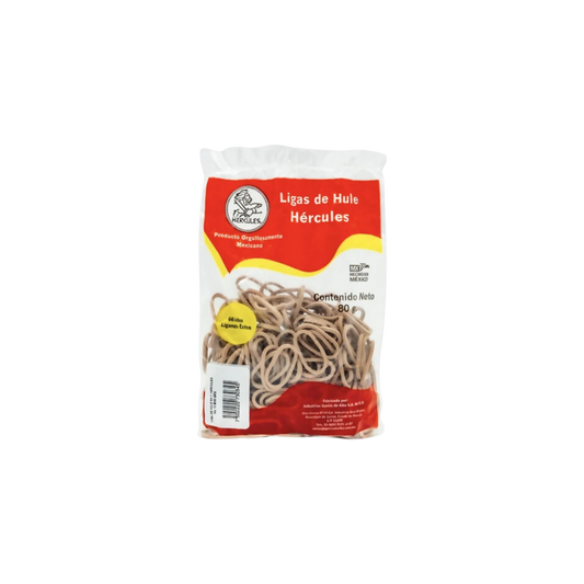 LIGAS DE HULE NATURAL HÉRCULES NO.12 COLOR BEIGE BOLSA CON 80GR 750222073034-5v